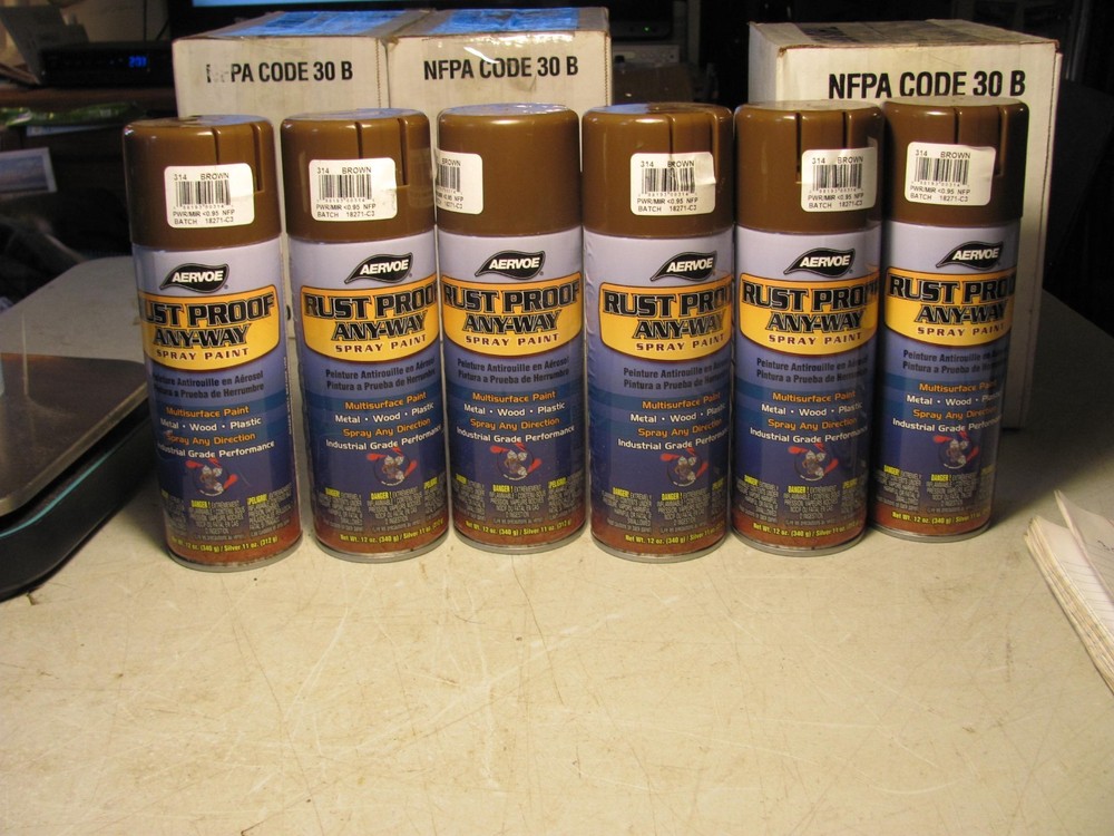 6 12oz.cans of spray paint. Aervoe Rust Proof paint Brown for metal,wood,plastic