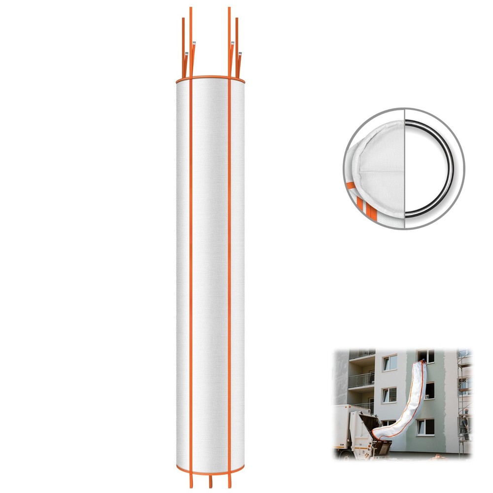 20 Ft Construction Trash Chute with Circular Top Steel Ring and 4 White