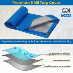 Velway 8′ x 10′ Waterproof Tarps 5 Mil – Multipurpose Poly Tarpaulin with Rei…