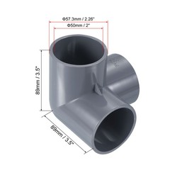 3PCS 2″ 3 Way Elbow Pipe Fittings UPVC Joint Coupling Pipe Adapter Gray