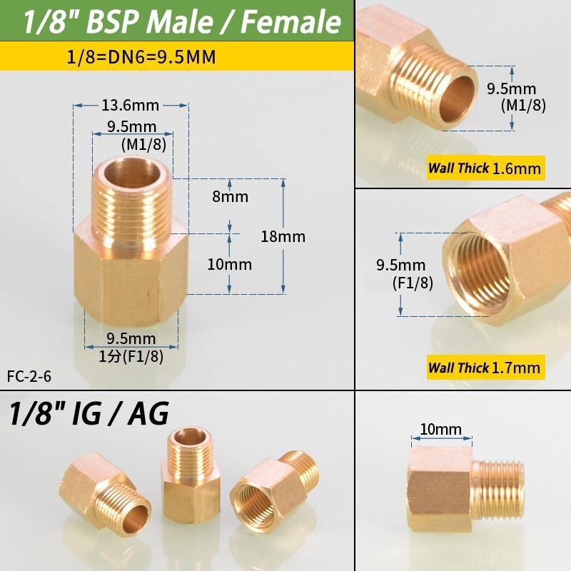 1/8″ 1/4″ 3/8″ 1/2″ 3/4″ ~2″ Female To Male BSP Connector Brass Reducing Adaptor