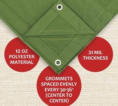 12′ x 16′ Green Canvas Tarp 12oz Heavy Duty Water Resistant 12′ x 16′
