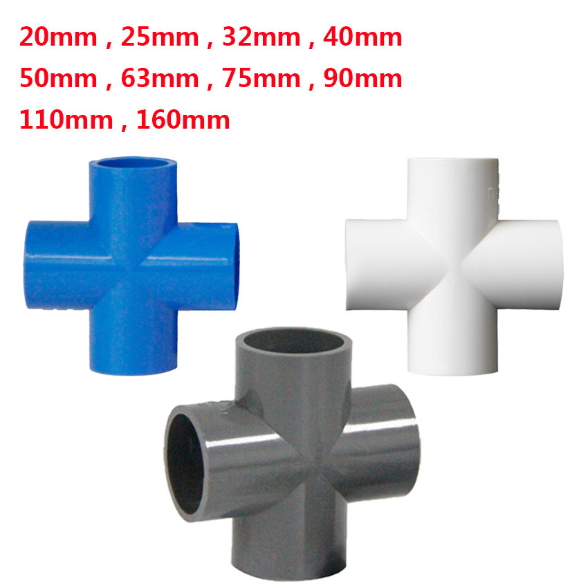 20mm to 160mm Cross Connectors PVC Pipe Fittings Adhesive Sleeve White Blue Gray