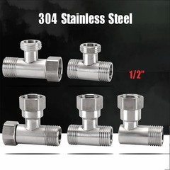 304 Stainless Steel 3 Way Fitting Gas Angle Valve Hose Connector Adapter 1/2″