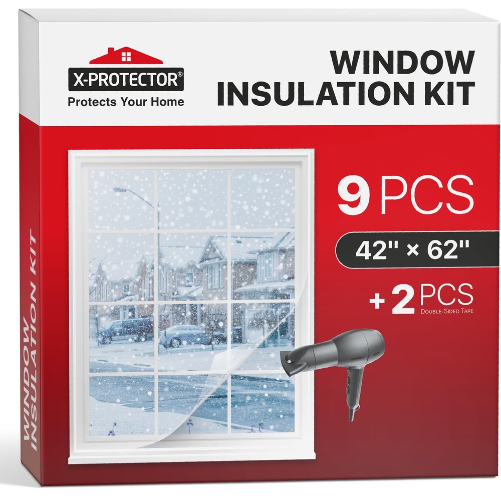 X-Protector Window Insulation for Winter – 42in x 62in (9 Pack), Transparent