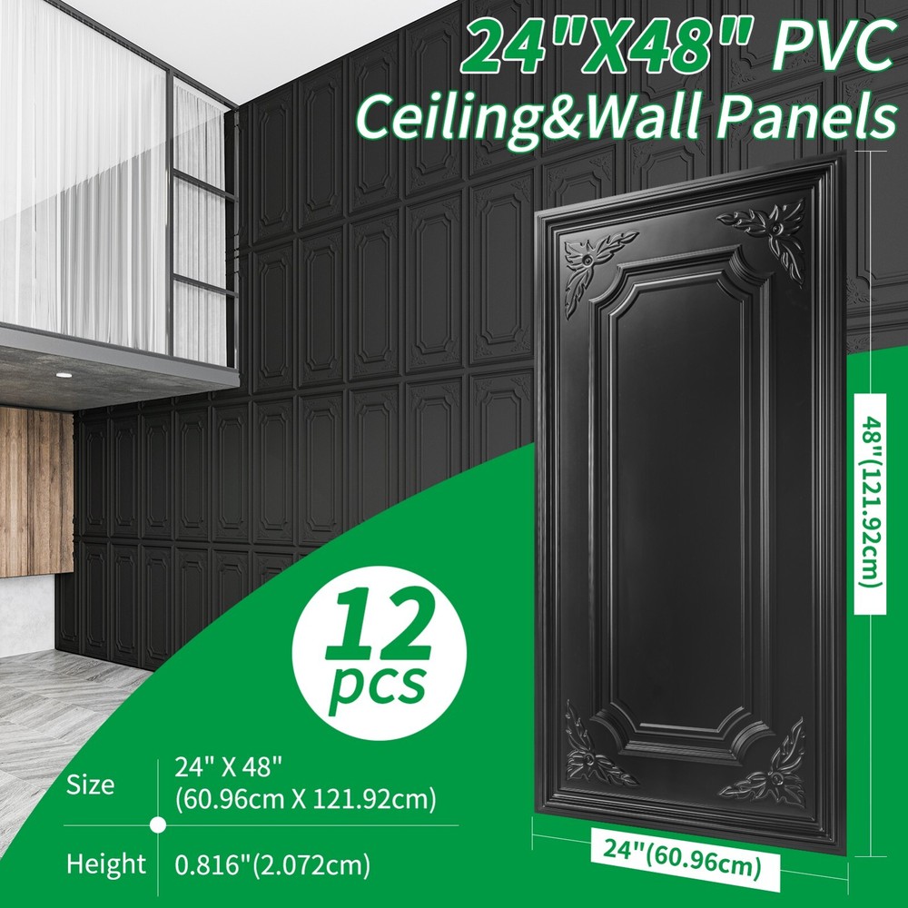 Art3d 12pcs PVC 3D Ceiling Tiles & Wall Panels,24″x48″ cover 96 Sq.Ft.