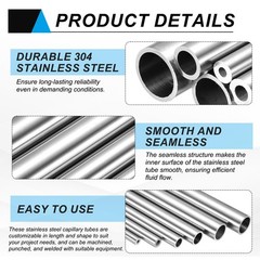 uxcell 304 Stainless Steel Tube, 16mm ID 22mm OD 305mm Length, Silver