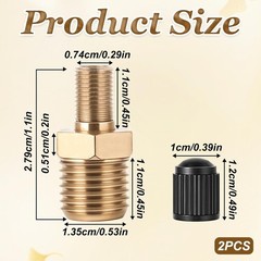 2Pcs Schrader Valve 1/4″ Brass Tank Valve Male Thread Air Tire Tubeless Valve