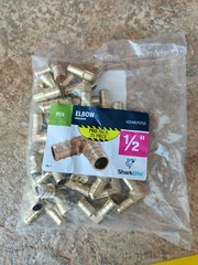 BAG OF 25 Sharkbite 1/2” X 1/2” Pex Brass 90 Deg Crimp Elbow