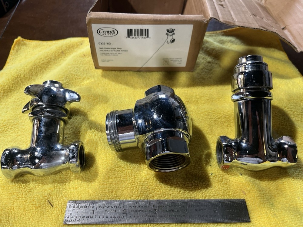 (2) Central Brass Chrome Self-Close High Quality Valves + (1) Sloan H-740 Angle