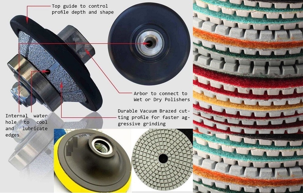 Countertop Stone Tool Kit Diamond Router Bit 1″ Bevel bullnose marble buffing