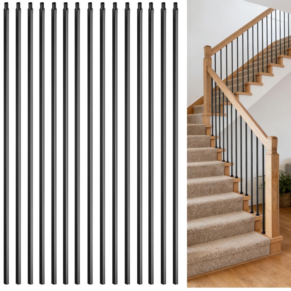 Langdoly 30 Pcs Square 1/2 X 44 Wrought Iron Plain Balusters For Staircase