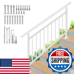 Bobolish Upgrade White Adjustable 5 Steps Handrail 65X38 Stair Railing Kit