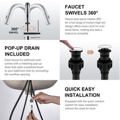 KENES Chrome Single Handle 1 Hole Bathroom Faucet with Pull Down Sprayer