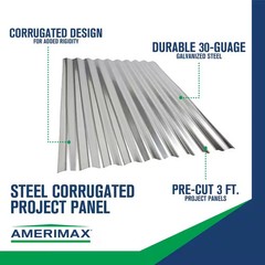 3ft Galvanized Steel Corrugated Project Panel Roofing & Siding 3-Pack 4736011001