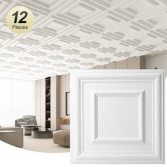 12-Pack PVC Drop Ceiling Tiles, 24in x24in 3D Wall Panels for Wall Cover 48Sq.ft