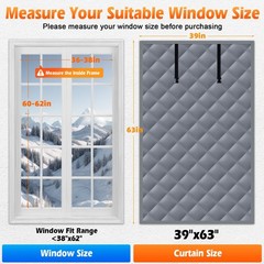 Thermal Window Cover for Winter, 39″ x 63″ Insulated Window Curtain with Velc…