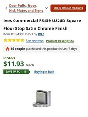 Ives Commercial FS439 US26D Square Floor Stop Satin Chrome Finish