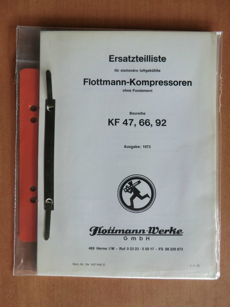 Ersatzteilliste Flottmann statoinäre luftgekühlte Kompressoren KF 47 66 92 1973