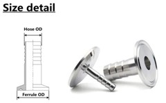 SS304 Tri Clamp Hose Barb OD8-25mm Sanitary Pipe Fitting Ferrule OD50.5-64mm