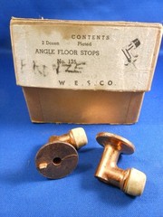 Vtg Lot of 2 WESCO #125 Copper Plated Angle Floor Door Stops White Rubber Tip
