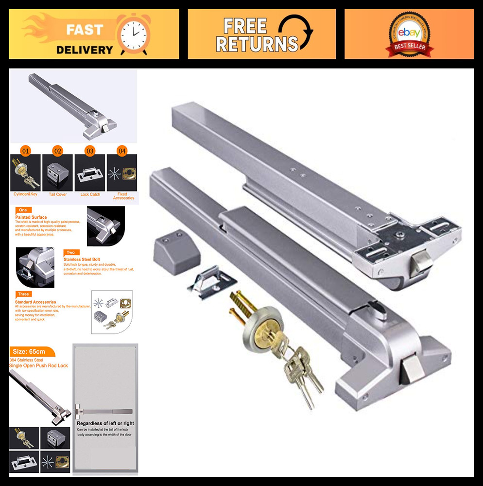 Stainless Steel Panic Exit Bar with Exterior Lever Lock – Emergency Door Push Ha