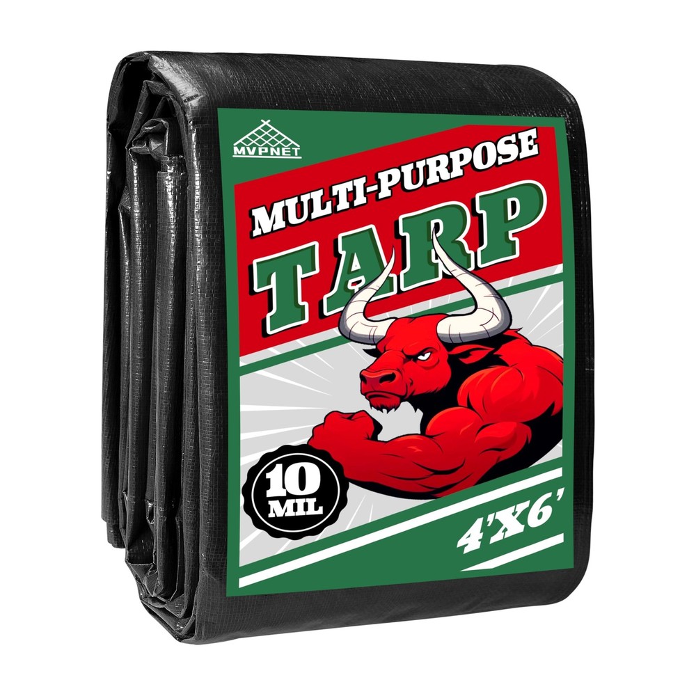 Tarp 4×6 ft Heavy Duty 100% Waterproof 10mil,UV Resistant,Durable Grommets an…