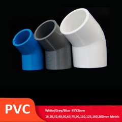 PVC 45°Elbow 16mm-200mm Solvent Weld Pressure Pipe Connector DIY White/Grey/Blue
