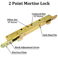 Multi-Point Mortise Lock for Sliding Patio Glass Door, Dual Point Hooks Latch…