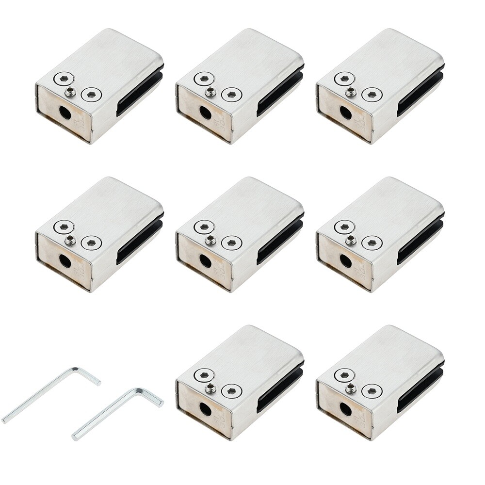 8Pcs Square Glass Clamps with 2pcs Hex Screwdriver Brushed Nickel 64x42x24mm