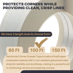 Drywall Corner Tape – 100 Ft Roll Reinforced Drywall Corner Bead, Inside Corn…