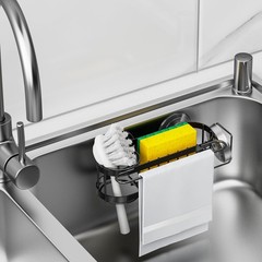 Cisily Kitchen Sink Caddy Sponge Holder in The Sink, 1, Suction cup-Black