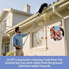 7-Section Gutter Cleaning Tool, Adjustable Roof Brush for Leaves & Debris