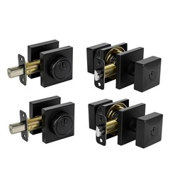 Square Front Door Lock Set,Single Cylinder Deadbolt and Knob with Lock, Keyed…
