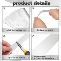 Blulu 24 Pcs 304 Stainless Steel Strips 12″ x 1″ x 0.02mm to 0.3mm, silver