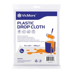 VICMORE Clear Plastic Drop Cloth 9 x 12 Ft, 1 Mil Plastic Sheeting for Painti…