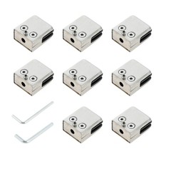 8Pcs Square Glass Clamps with 2pcs Hex Screwdriver Brushed Nickel 48x42x24mm