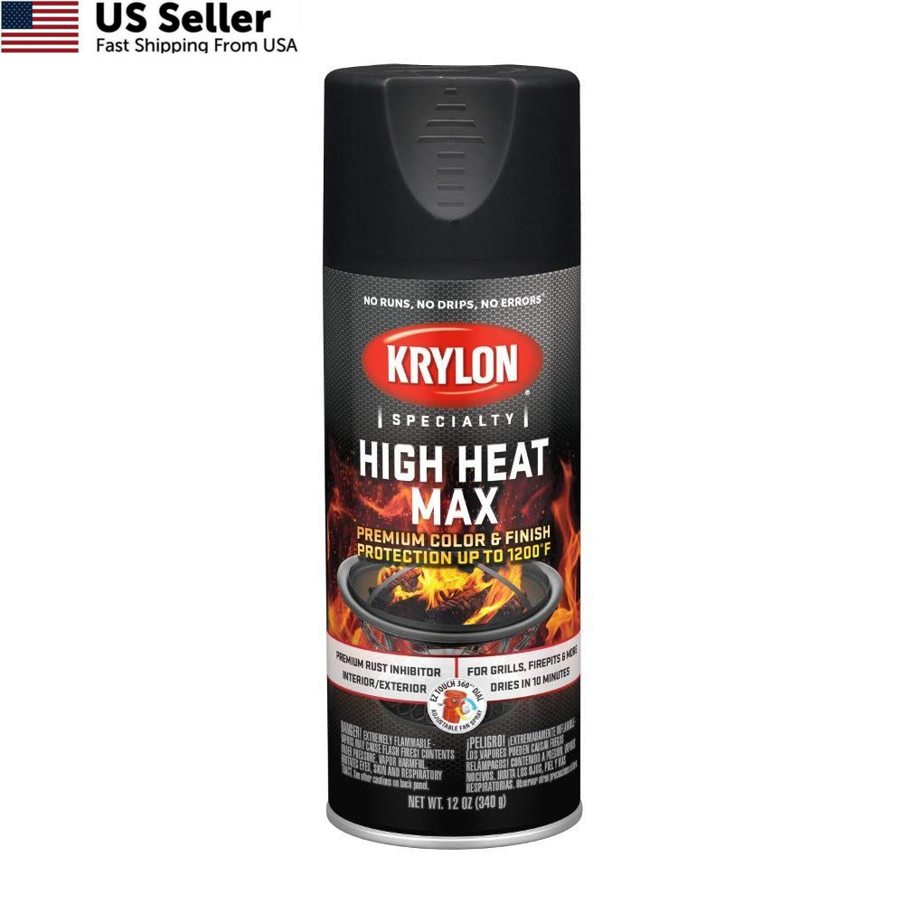 Krylon K01607000 High Heat Max, Black, Gloss, 12 12 Ounce (Pack of 1), Black