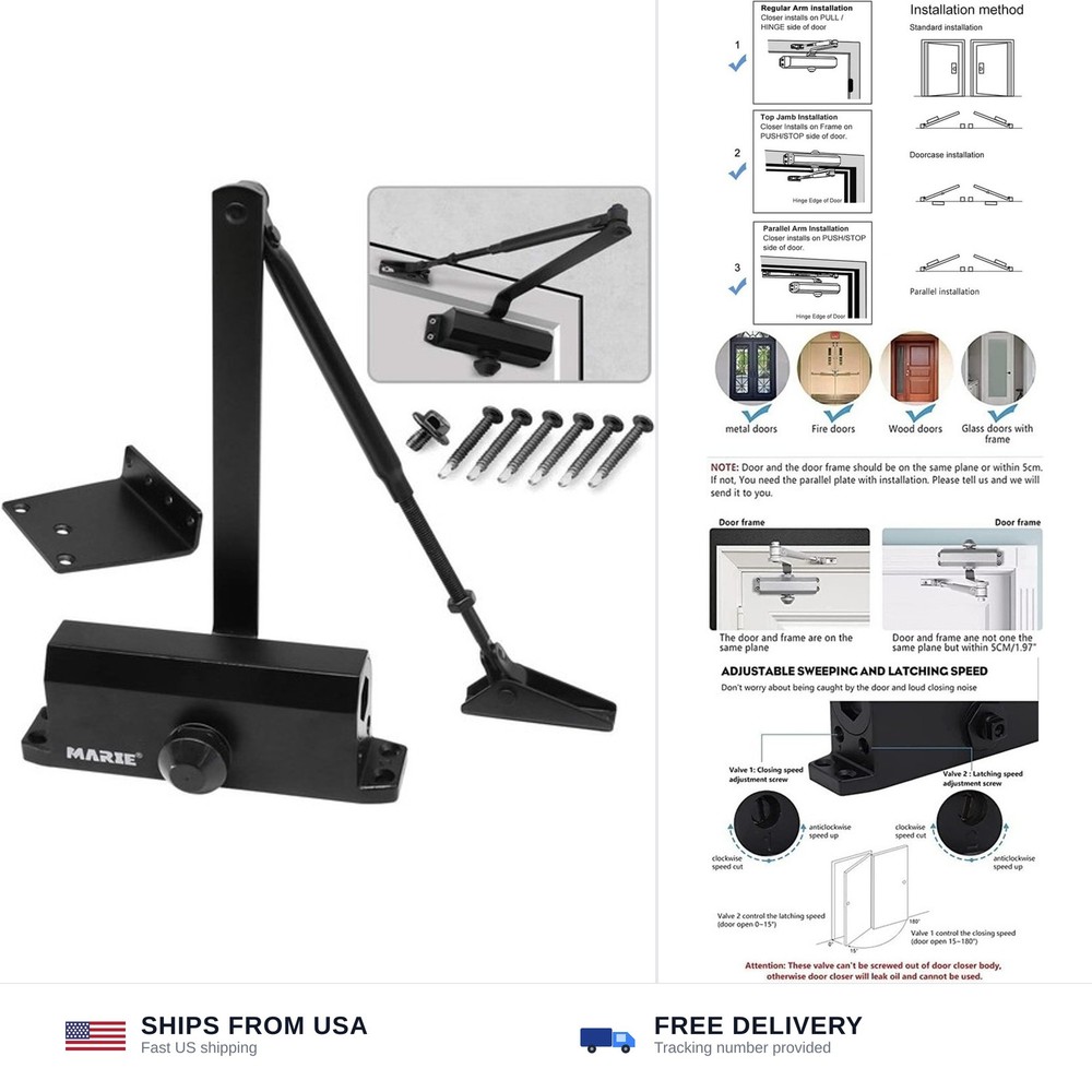 MARIE Automatic Door Closer Commercial Grade 2 Spring Heavy Duty Fireproof Ad…