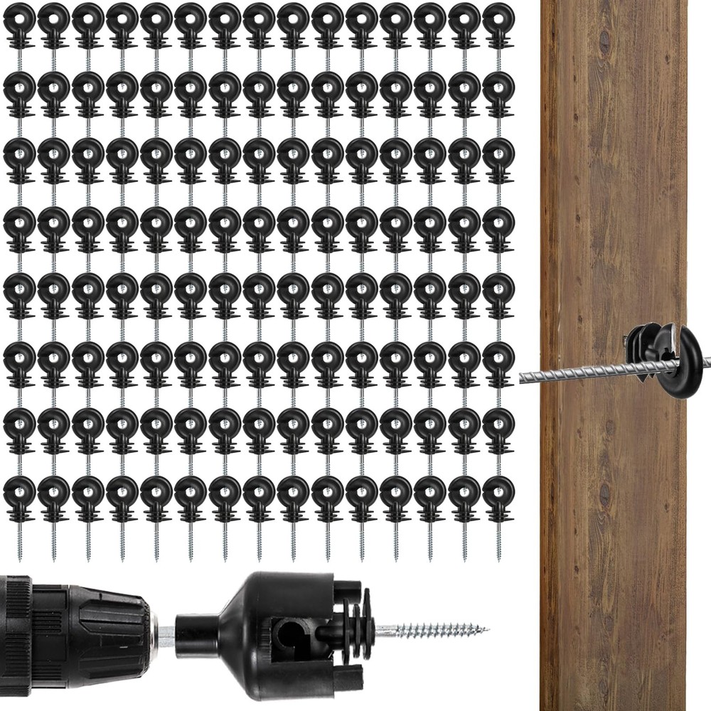 120 Pack Electric Fence Insulators Screw In Ring Wood Post Farm Fencing Kit
