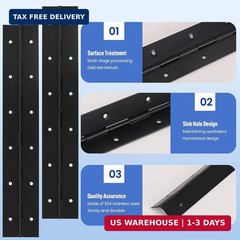 4PACK 8 Inch Heavy Duty Piano Hinge, Black Stainless Steel Continuous & Piano Hi