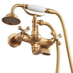 Wall Mount Clawfoot Tub Faucet with Handheld Shower, Brushed Gold, Swing Arms &