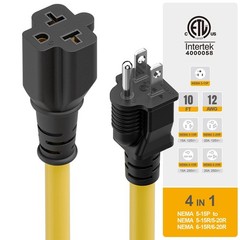 [10-Feet] NEMA 5-15P to 5-15R/ 5-20R/ 6-15R/ 6-20R AC Adapter, Plugrand 12AWG…