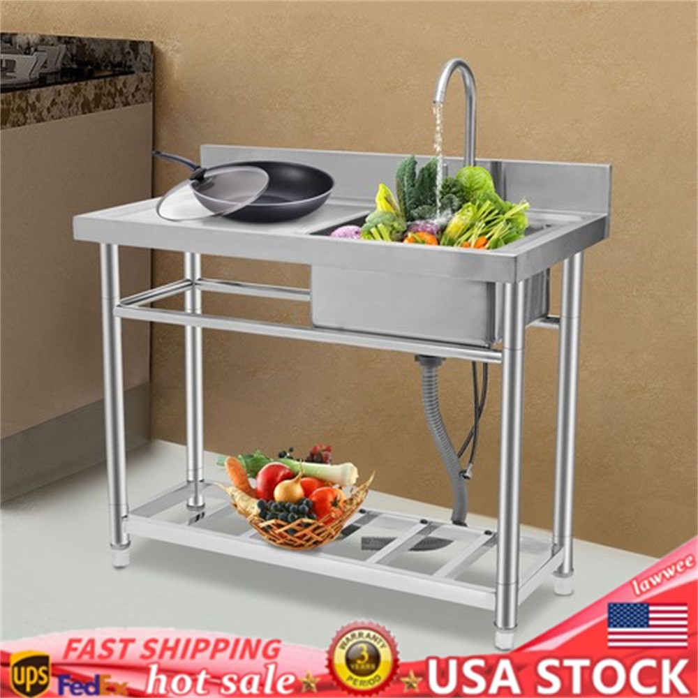 Stainless Steel Free Standing Commercial Restaurant Sink with Drain Pipe& Faucet