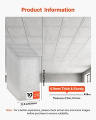 VEVOR 24 x 48 in PVC Ceiling Tiles 10-Pack Drop Ceiling Panels White Marble