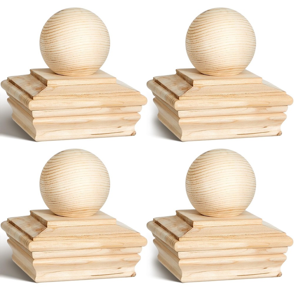 Hosuly 4×4 (Actual 3-5/8″) Wood Post Caps with Ball Finial, Rot Resistant Ced…