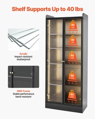 Display Cabinet with Doors, 67 in Tall Lighted Display Case with 2 Adjustable Sh