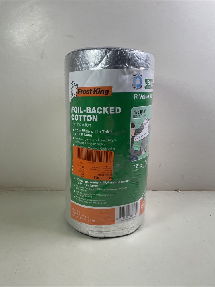 Frost King CF55 Foil Backed “No Itch” Natural Cotton Duct Wrap 12″ 1″ Thick 15′