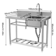 Single Bowl Kitchen Sink Fits Laundry Room Bathroom US Stainless Steel Durable
