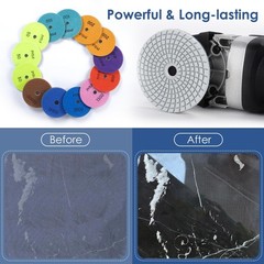 17 PCS 4 Inch Diamond Polishing Pads Kit Wet/Dry with 5/8″-11 Backer Pad Gran…